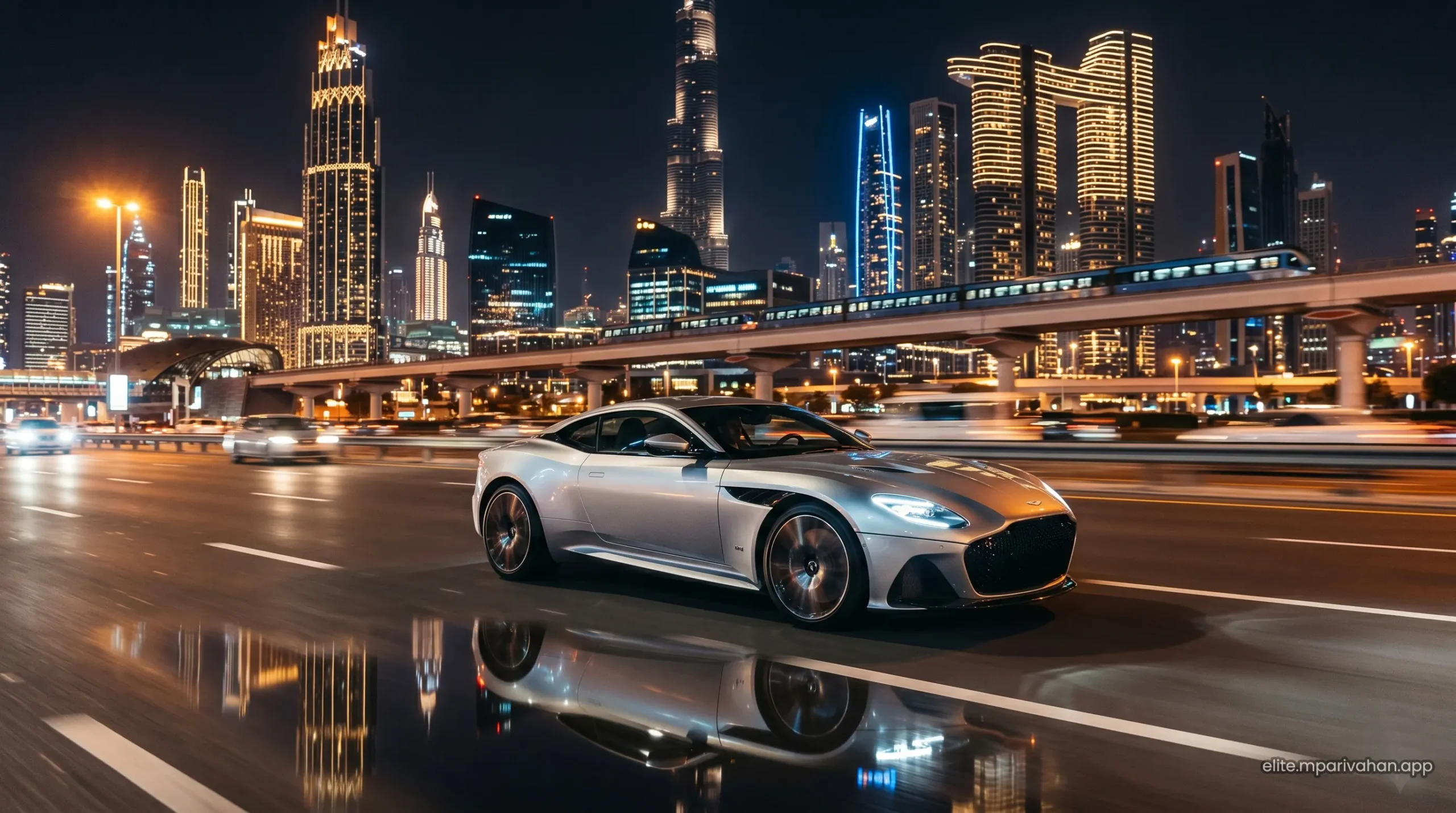 Premium luxury sports car driving safely on Sheikh Zayed Road